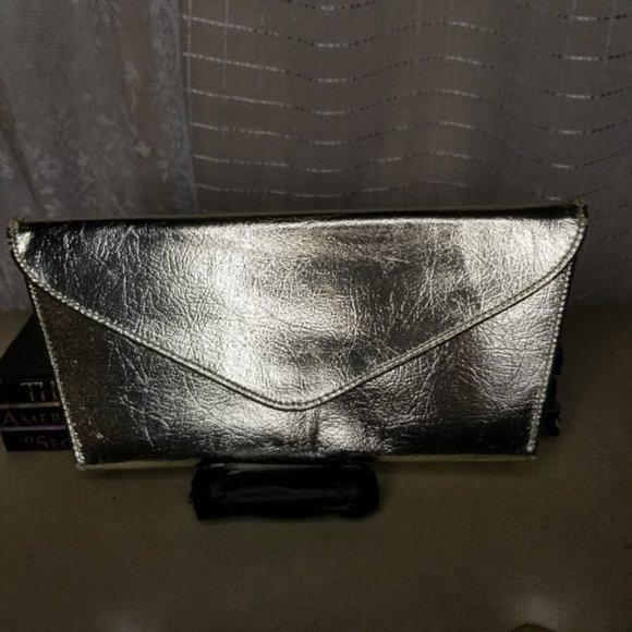 Vintage Midcentury 50's Shiny Gold Envelope Clutch Purse Bag - Picture 1 of 5